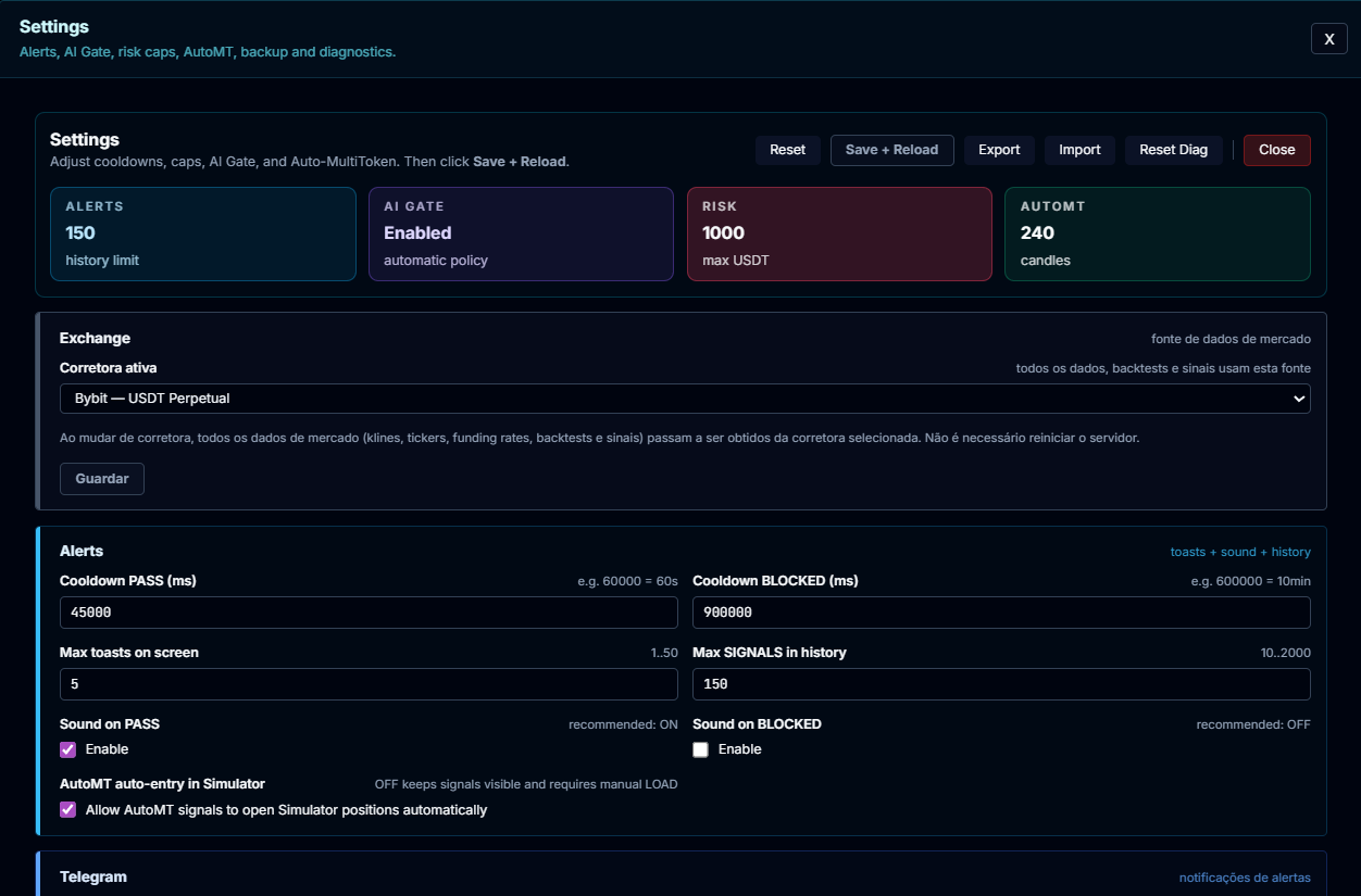 Cipher Edge settings screen